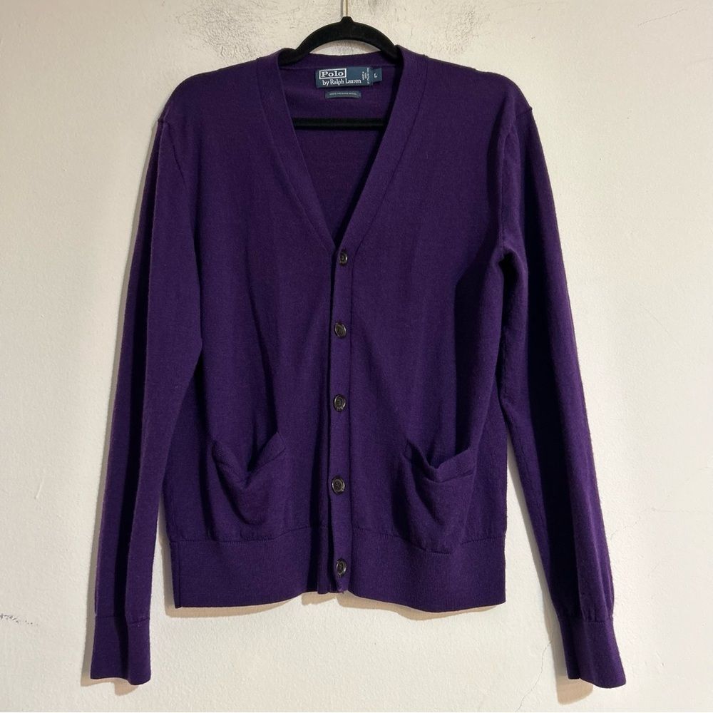 Polo by Ralph Lauren Merino Wool Purple Cardigan Sweater Large Minimal Capsule